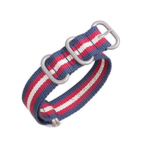 Armband Nylon Canvas-Bügel 18mm/20mm/22mm/24mm Gestreifte 5 Ring NATO Männer Ersatzband Uhrenzubehör, 20mm von Believewang