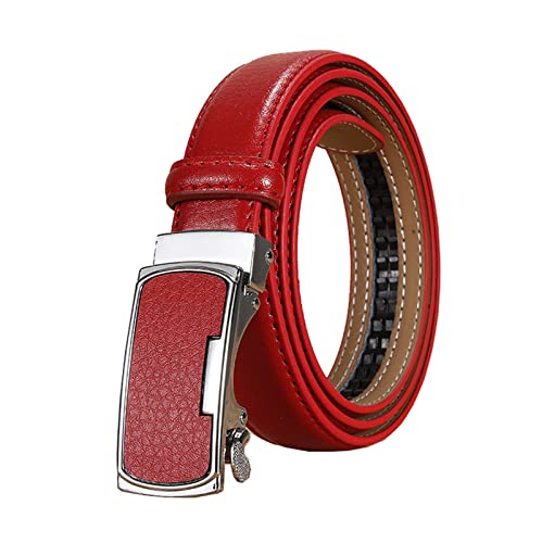 Believewang 2,3cm Frauen Ledergürtel Casual Damen Einstellbare Gürtel Automatische Gürtelschnalle Jeans Zubehör, rot, 95cm von Believewang