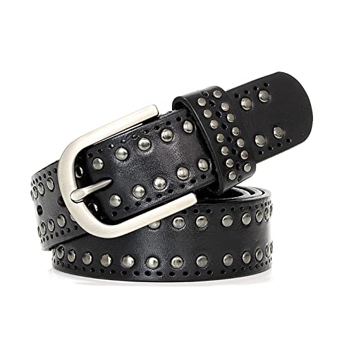 Believewang Punk Dame Gürtel Niet Frauen Leder Gürtel Weibliche Strap Vintage Frau Kowskin Gürtel Für Jeans Zubehör, Schwarz, 95cm von Believewang