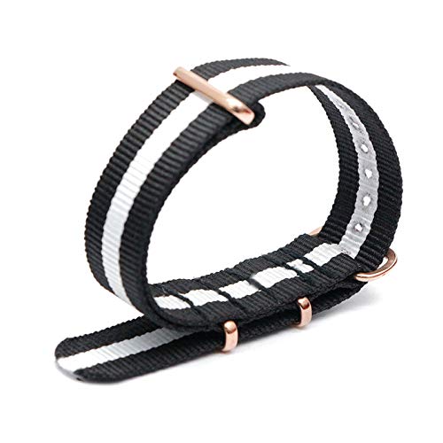 Bunte Nylon-Uhrenarmband mit Rose Gold Dornschließe NATO-Armband Sportarmbänder 18/20/22/24mm, 18mm von Believewang