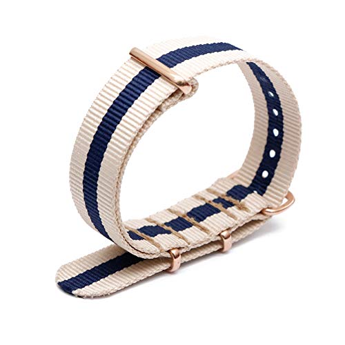 Bunte Nylon-Uhrenarmband mit Rose Gold Dornschließe NATO-Armband Sportarmbänder 18/20/22/24mm, 18mm von Believewang