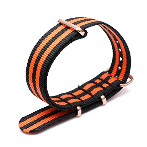 Bunte Nylon-Uhrenarmband mit Rose Gold Dornschließe NATO-Armband Sportarmbänder 18/20/22/24mm, 18mm von Believewang