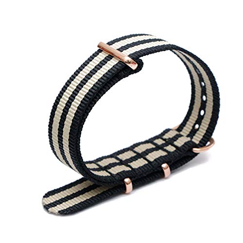 Bunte Nylon-Uhrenarmband mit Rose Gold Dornschließe NATO-Armband Sportarmbänder 18/20/22/24mm, 18mm von Believewang