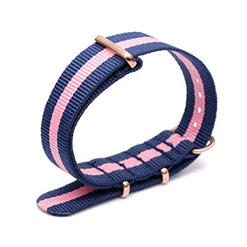 Bunte Nylon-Uhrenarmband mit Rose Gold Dornschließe NATO-Armband Sportarmbänder 18/20/22/24mm, 20mm von Believewang