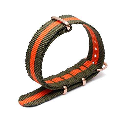 Bunte Nylon-Uhrenarmband mit Rose Gold Dornschließe NATO-Armband Sportarmbänder 18/20/22/24mm, 20mm von Believewang