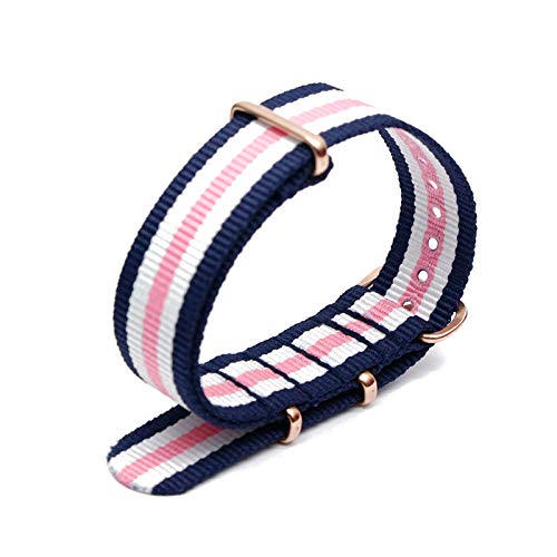 Bunte Nylon-Uhrenarmband mit Rose Gold Dornschließe NATO-Armband Sportarmbänder 18/20/22/24mm, 20mm von Believewang