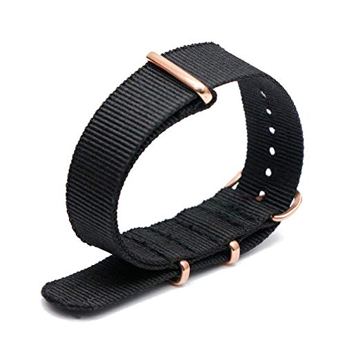 Bunte Nylon-Uhrenarmband mit Rose Gold Dornschließe NATO-Armband Sportarmbänder 18/20/22/24mm, 22mm von Believewang