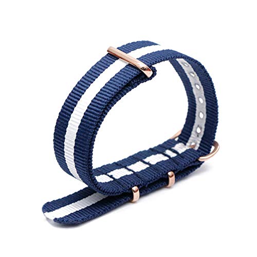 Bunte Nylon-Uhrenarmband mit Rose Gold Dornschließe NATO-Armband Sportarmbänder 18/20/22/24mm, 22mm von Believewang