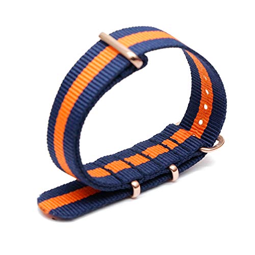 Bunte Nylon-Uhrenarmband mit Rose Gold Dornschließe NATO-Armband Sportarmbänder 18/20/22/24mm, 22mm von Believewang