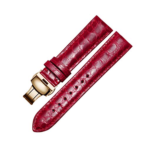 Krokodillederband 14mm-24mm Schwarz/Braun/Rot/Blau-Armband mit Faltschließe für Männer und Frauen, 14mm von Believewang