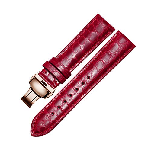 Krokodillederband 14mm-24mm Schwarz/Braun/Rot/Blau-Armband mit Faltschließe für Männer und Frauen, 15mm von Believewang