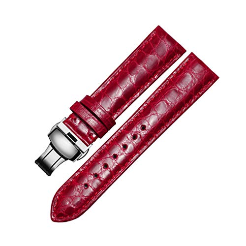 Krokodillederband 14mm-24mm Schwarz/Braun/Rot/Blau-Armband mit Faltschließe für Männer und Frauen, 17mm von Believewang