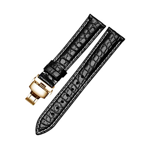 Krokodillederband 14mm-24mm Schwarz/Braun/Rot/Blau-Armband mit Faltschließe für Männer und Frauen, 22mm von Believewang