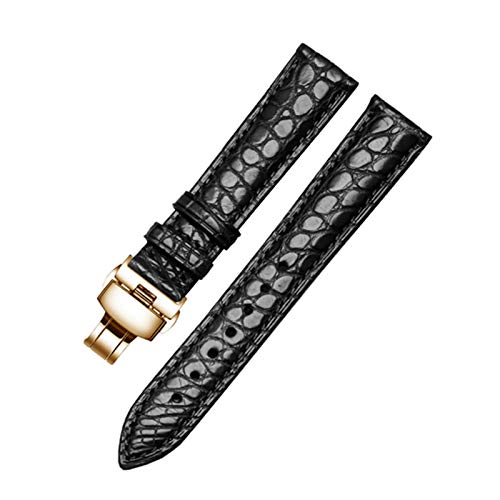 Krokodillederband 14mm-24mm Schwarz/Braun/Rot/Blau-Armband mit Faltschließe für Männer und Frauen, 23mm von Believewang