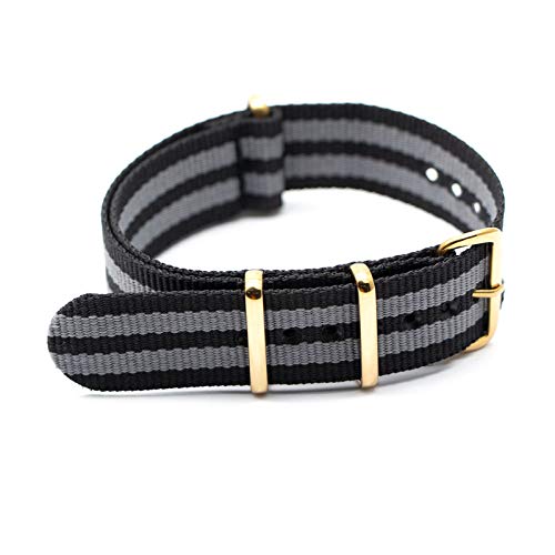 NATO-Uhrenarmband Nylonband Goldwölbung 18mm/20mm/22mm/24mm Gestreifte Ersatz Gürtel Armbanduhr Zubehör, 20mm von Believewang