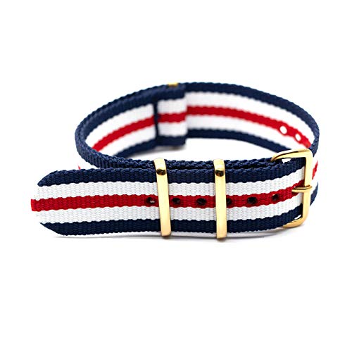 NATO-Uhrenarmband Nylonband Goldwölbung 18mm/20mm/22mm/24mm Gestreifte Ersatz Gürtel Armbanduhr Zubehör, 24mm von Believewang