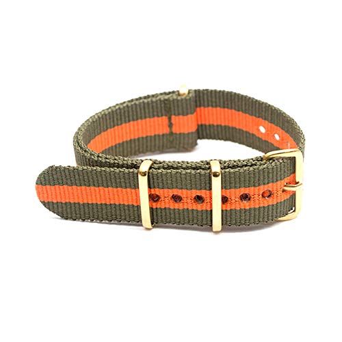 NATO-Uhrenarmband Nylonband Goldwölbung 18mm/20mm/22mm/24mm Gestreifte Ersatz Gürtel Armbanduhr Zubehör, 24mm von Believewang