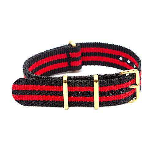 NATO-Uhrenarmband Nylonband Goldwölbung 18mm/20mm/22mm/24mm Gestreifte Ersatz Gürtel Armbanduhr Zubehör, 24mm von Believewang