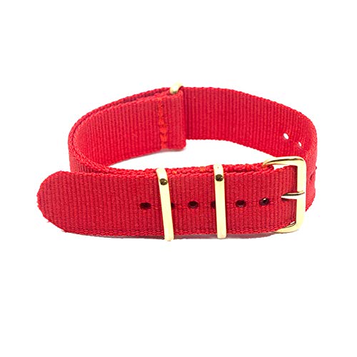 NATO-Uhrenarmband Nylonband Goldwölbung 18mm/20mm/22mm/24mm Gestreifte Ersatz Gürtel Armbanduhr Zubehör, rot, 22mm von Believewang