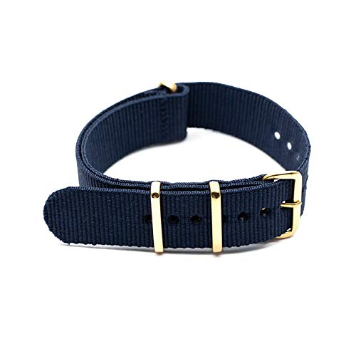 Navy Blue Belt Sport-Uhrenarmband 18mm/20mm/22mm/24mm NATO Nylonband-Armband Edelstahl-Wölbung, 20mm von Believewang