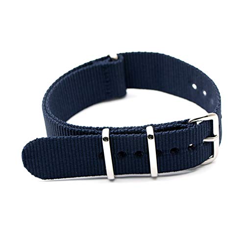 Navy Blue Belt Sport-Uhrenarmband 18mm/20mm/22mm/24mm NATO Nylonband-Armband Edelstahl-Wölbung, 20mm von Believewang