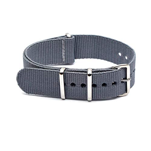 Nylon Straps 18mm/20mm/22mm/24mm Uhrenarmband Zubehör NATO Silver Buckle Canvas Ersatzarmband, Grau, 22mm von Believewang