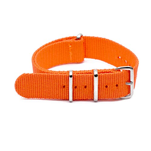 Nylon Straps 18mm/20mm/22mm/24mm Uhrenarmband Zubehör NATO Silver Buckle Canvas Ersatzarmband, Orange, 18mm von Believewang