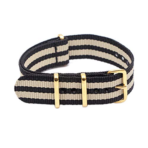 Nylon Uhrenarmband 18mm/20mm/22mm/24mm Sport Armband Goldwölbung Striped Ersatzband, 20mm von Believewang