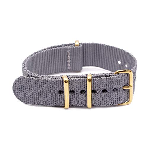 Nylon Uhrenarmband 18mm/20mm/22mm/24mm Sport Armband Goldwölbung Striped Ersatzband, 22mm von Believewang