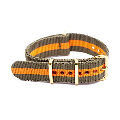 Nylon Uhrenarmband 18mm/20mm/22mm/24mm Sport Armband Goldwölbung Striped Ersatzband, 22mm von Believewang