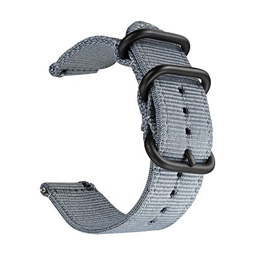 Believewang Quick Release-Uhrenarmband für Männer/Frauen Nylon NATO-Uhrenarmband mit schwarzem Edelstahl Buckle 18mm/20mm/22mm/24mm, Grau, 20mm von Believewang