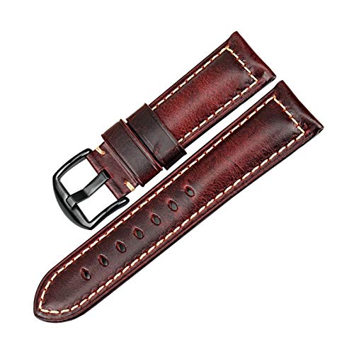 Uhren Zubehör Fashion Red Armband 20mm/22mm/24mm Uhrenarmband Leder Vintage-Uhrenarmband, 18mm von Believewang