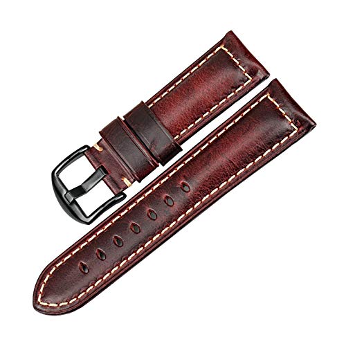 Uhren Zubehör Fashion Red Armband 20mm/22mm/24mm Uhrenarmband Leder Vintage-Uhrenarmband, 21mm von Believewang