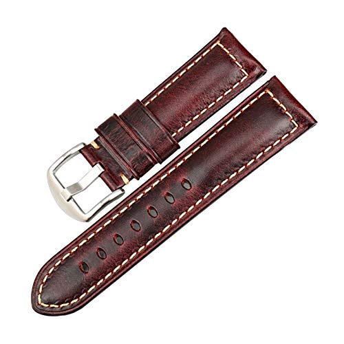 Uhren Zubehör Fashion Red Armband 20mm/22mm/24mm Uhrenarmband Leder Vintage-Uhrenarmband, 24mm von Believewang