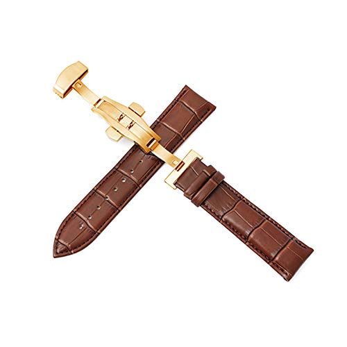 Uhrenarmbänder Lederband 12mm-24mm Armband Double Push Automatik Faltschließe Quick Release, 24mm von Believewang
