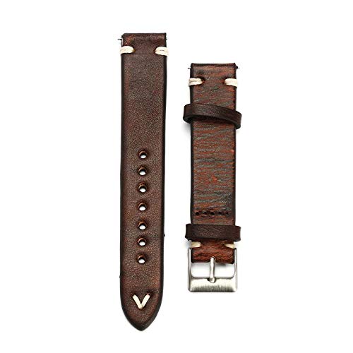 Uhrenarmband Leder 18mm 20mm 22mm 24mm Retro Handmade Armband-Uhrenarmband Dornschließe Strap, 24mm von Believewang