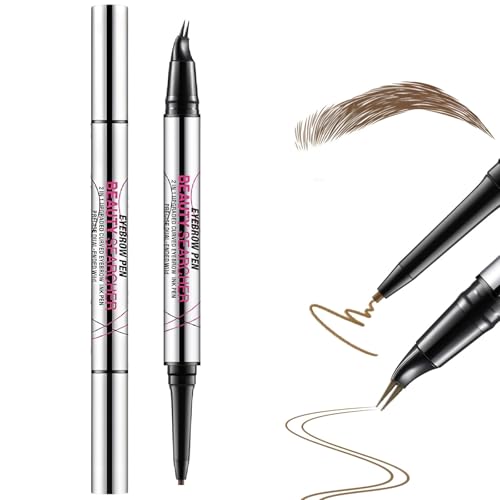 2-in-1-Augenbrauenstift mit zwei Enden, gebogener Microblading-Augenbrauenstifts mit 2 Gabelspitzen, ganztägig haltbarer wasserfester-Augenbrauenstifts, flüssiger Augenbrauenstift (#01 Hellbraun) von Beliky Girl
