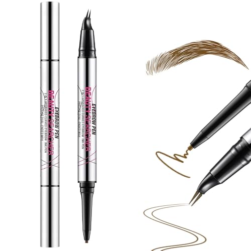 2-in-1-Augenbrauenstift mit zwei Enden, gebogener Microblading-Augenbrauenstifts mit 2 Gabelspitzen, ganztägig haltbarer wasserfester-Augenbrauenstifts, flüssiger Augenbrauenstift (#02 Braun) von Beliky Girl