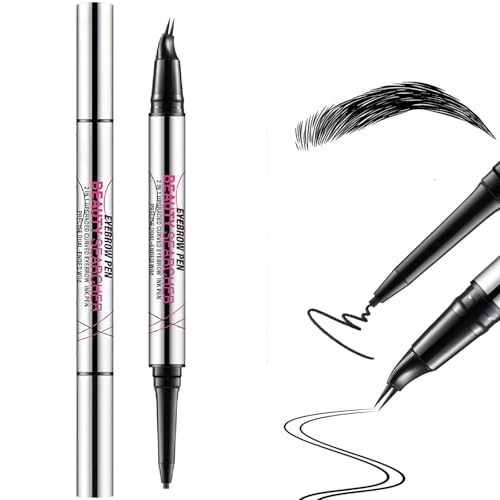 2-in-1-Augenbrauenstift mit zwei Enden, gebogener Microblading-Augenbrauenstifts mit 2 Gabelspitzen, ganztägig haltbarer wasserfester-Augenbrauenstifts, flüssiger Augenbrauenstift (#05 Schwarz) von Beliky Girl