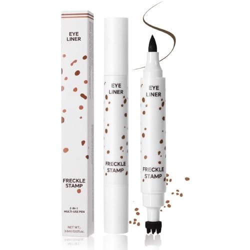 2-in-1-Eyeliner-Sommersprossenstift, 7-Punkt-Stempel für künstliche Sommersprossen und flüssiger Eyeliner-Stift mit weicher Spitze, langanhaltender Eyeliner natürliche sonnengeküsstes Make-up,#02 von Beliky Girl