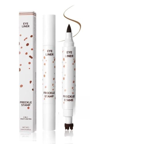 2-in-1-Eyeliner-Sommersprossenstift, 7-Punkt-Stempel für künstliche Sommersprossen und flüssiger Eyeliner-Stift mit weicher Spitze, langanhaltender Eyeliner natürliche sonnengeküsstes Make-up,#01 von Beliky Girl