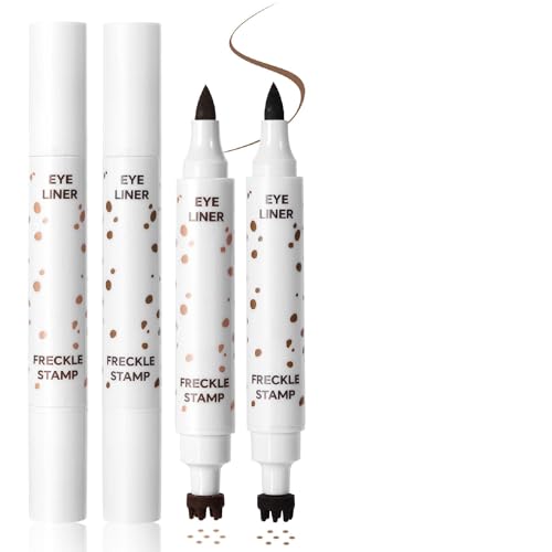 2-in-1-Eyeliner-Sommersprossenstift,7-Punkt-Stempel für künstliche Sommersprossen und flüssiger Eyeliner-Stift mit weicher Spitze,langanhaltender Eyeliner natürliche sonnengeküsstes Make-up,#01 von Beliky Girl