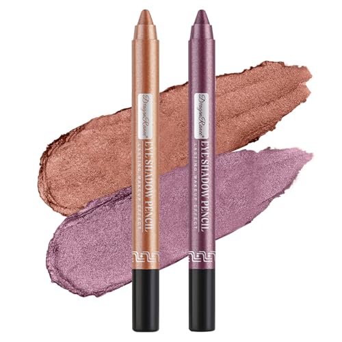 2PCS Perlglanz Eyeshadow Pencil Set,Metallic Shimmer Eyeshadow Stick Eyeliner Pencil mit Anspitzer,Hochpigmentierter Augenaufheller Wasserfeste Sticks Makeup Set von Beliky Girl