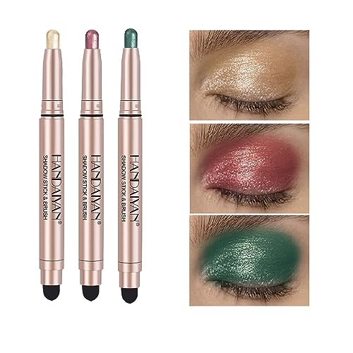 3 PCS Lidschatten Stick Set 2 in 1 Augen Make-up Creme Glatte Schimmer Lidschatten Bleistift Wasserdichte Lidschatten Liner Bleistift Licht Liegende Seidenwurm Lidschatten Highlighter Stick (#2#6#12) von Beliky Girl