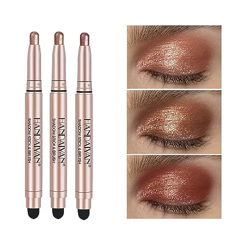 3 PCS Lidschatten Stick Set 2 in 1 Augen Make-up Creme Glatte Schimmer Lidschatten Bleistift Wasserdichte Lidschatten Liner Bleistift Licht Liegende Seidenwurm Lidschatten Highlighter Stick (#7#8#10) von Beliky Girl