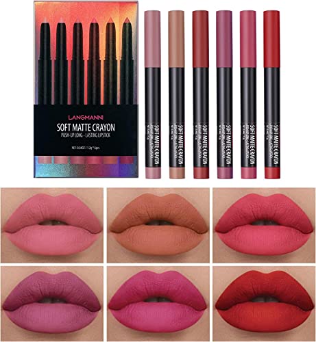 6 Farben Matte Mist Velvet Air Lippenstift Stift Matt Lippenstift mit integriertem Spitzer Lip Bleistift Set mit Lip Lip Gloss Set (Alle Schattierungen) von Beliky Girl