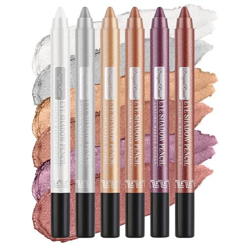 6PCS Perlglanz Eyeshadow Pencil Set,Metallic Shimmer Eyeshadow Stick Eyeliner Pencil mit Anspitzer,Hochpigmentierter Augenaufheller Wasserfeste Sticks Makeup Set von Beliky Girl