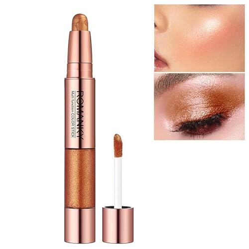 Flüssiger Lidschatten Highlighter Stick Matte Schimmer Lidschatten Bleistift Weiche Cremige Kreide Hervorhebung Pigmentierter glänzender Lidschatten Bleistift Doppelende Schimmer Lidschatten (#02) von Beliky Girl