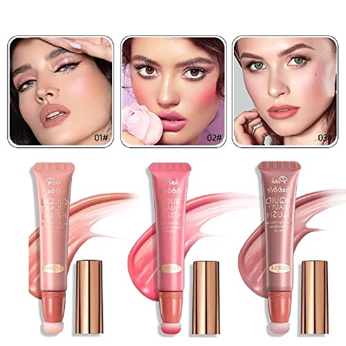 Flüssiges Blush Wand Gesicht Flüssiges Blush mit Kissen Applicator Leichter weicher wasserdichter mischbarer rauer flüssiger Blush Stick für Lidschatten Wangen und Lippen (3 Stück) von Beliky Girl