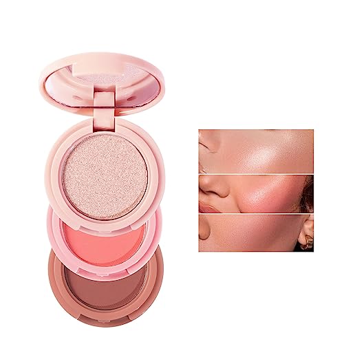 Highlighter Kontur Blush 3-in-1 Make-up Palette Skulptur Kontur Platte Glühen Rosa Highlighter Make-up Palette Orange Rosa Matte Blusher Palette Langanhaltende Pigment 3-in-1 Make-up Palette (#3) von Beliky Girl